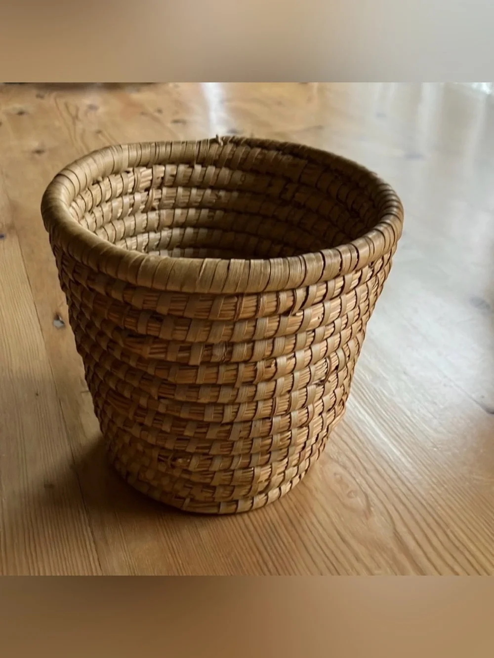 Vintage Handwoven 6”x6” Spiral Grass Basket